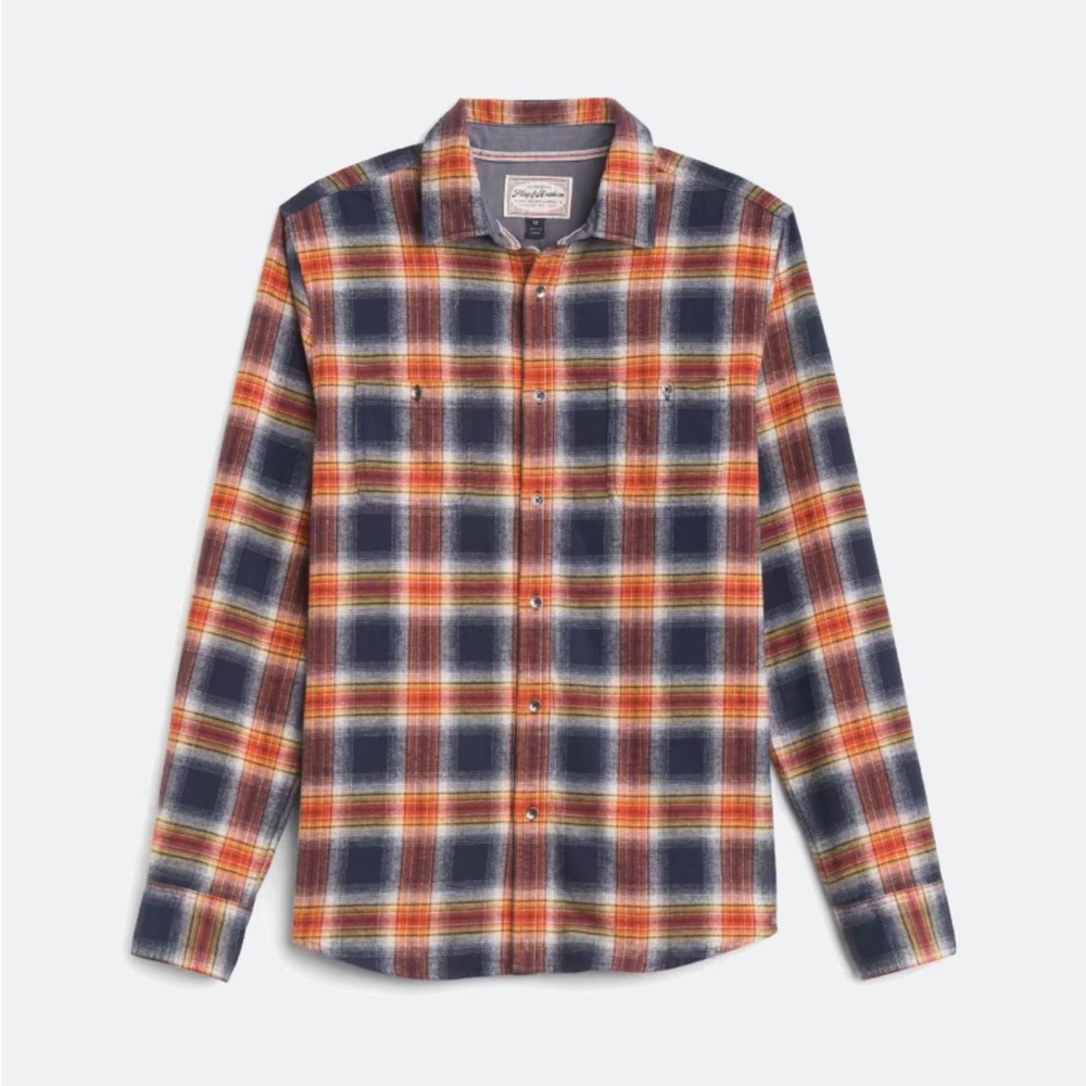 Men's Flag & Anthem Plaid Shirt - Blue and Orange, EUC, Size XXL